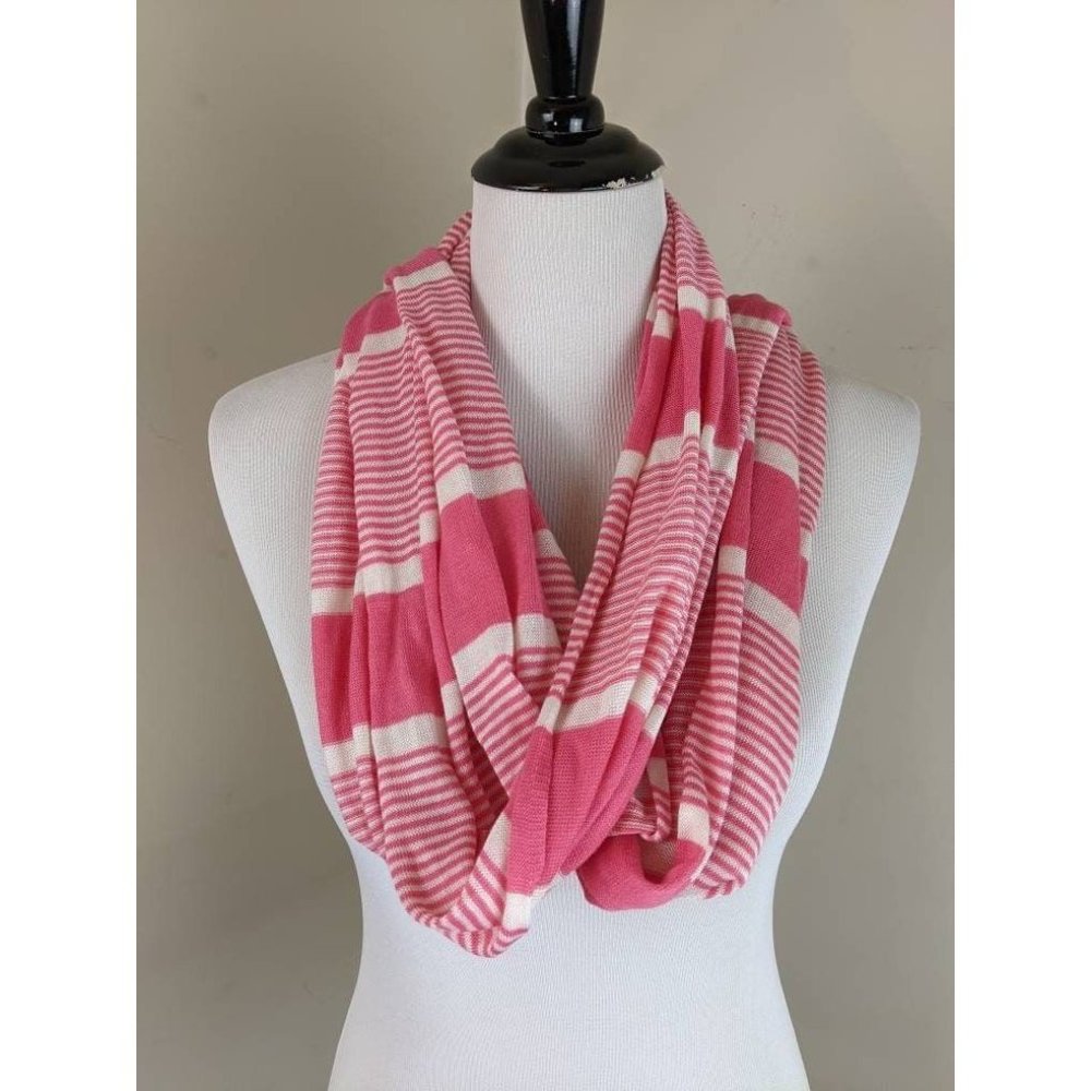 Pink Striped Lightweight Spring Summer Oblong Scarf Wrap Jersey Knit Lands' End